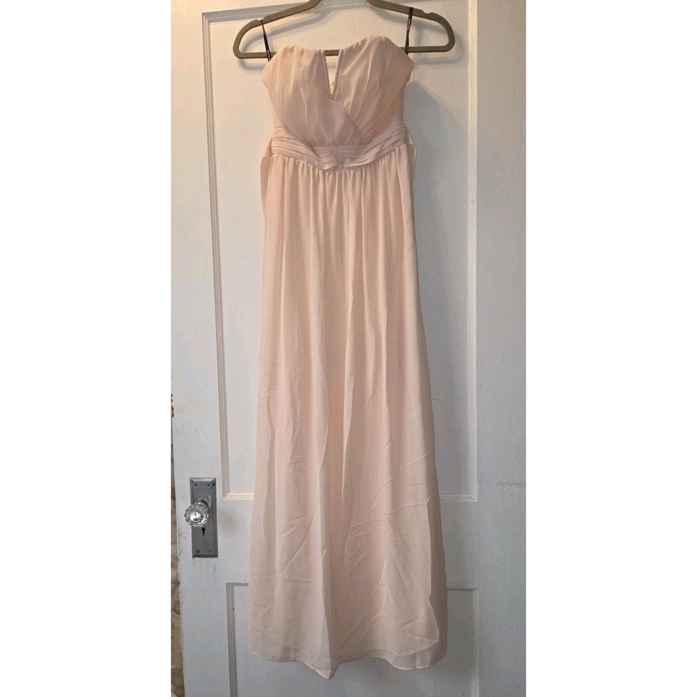 NWT TFNC London Dress Womans 8 Nude Pink Strapless Chiffon Formal Wedding